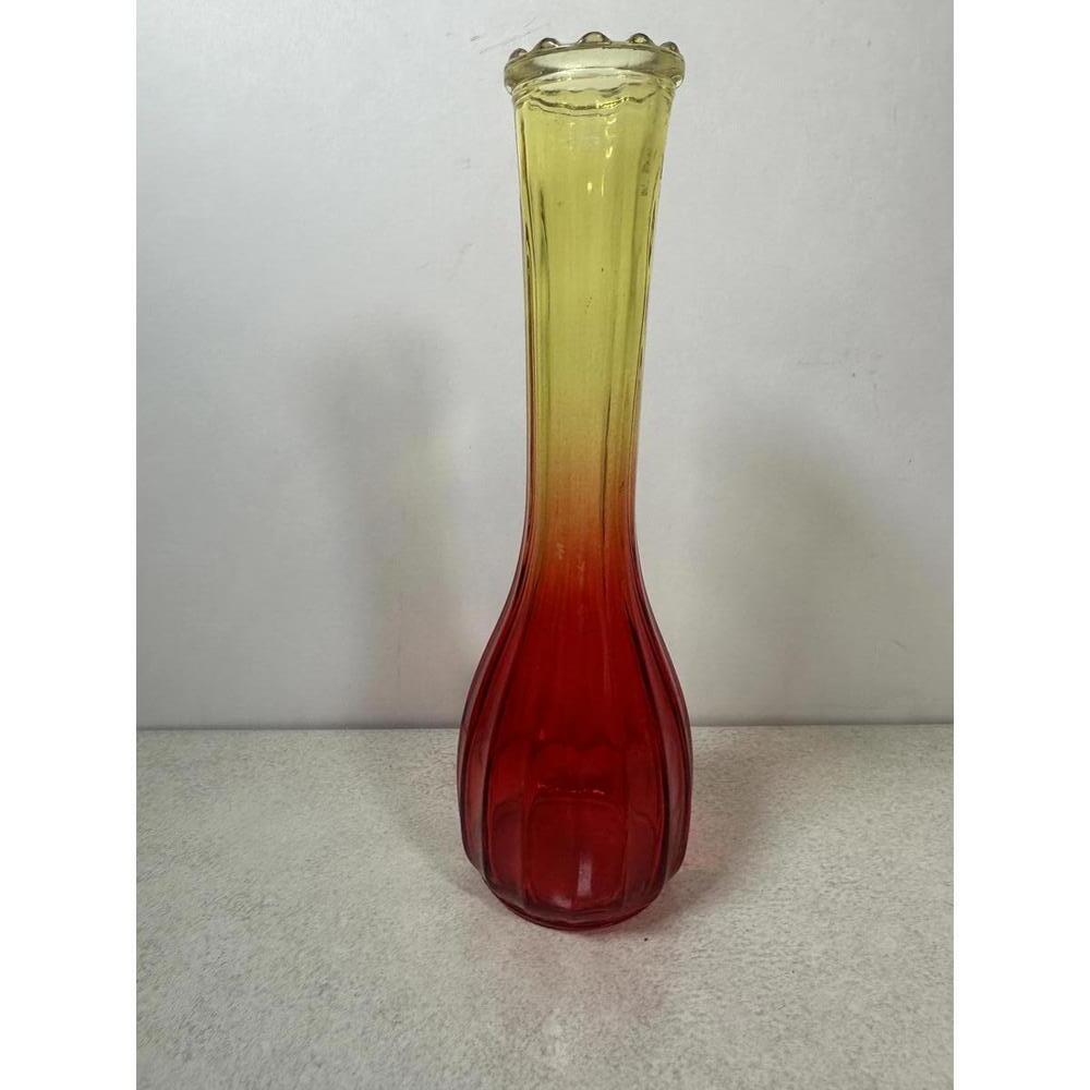 VTG Cadmium Glass Vase 1930s Amberina Glow Art Deco 8.75” Retro DecorBud Vase